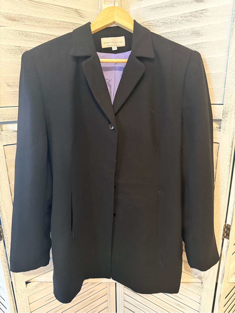 Sport Collection Black Longline Blazer Sz 12 Hidden Button Lavender Lined Canada